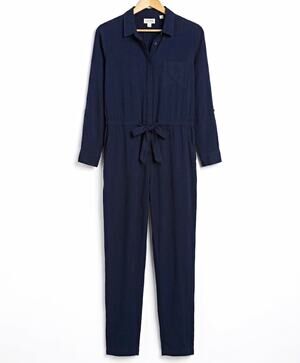 Jack Wills Blue Viscose Jumpsuit US4-UK8 Long Sleeve Collared Button Tie Pockets